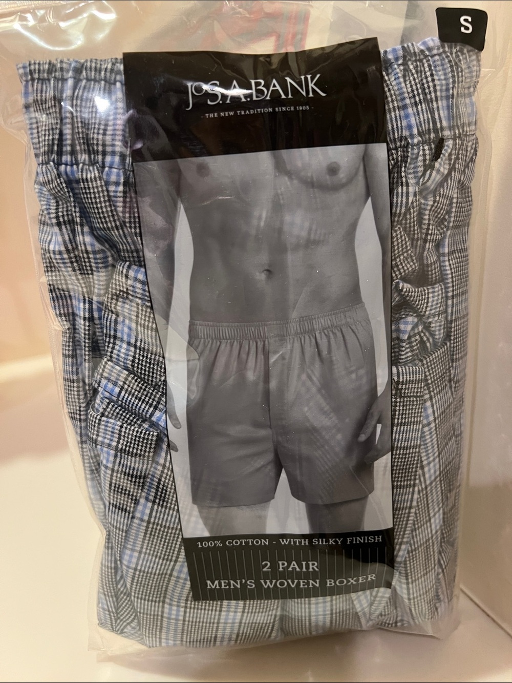 NWT- Jos. A. Bank Men’s Plaid Woven Boxers - Blue & Gray (2 Pack)
